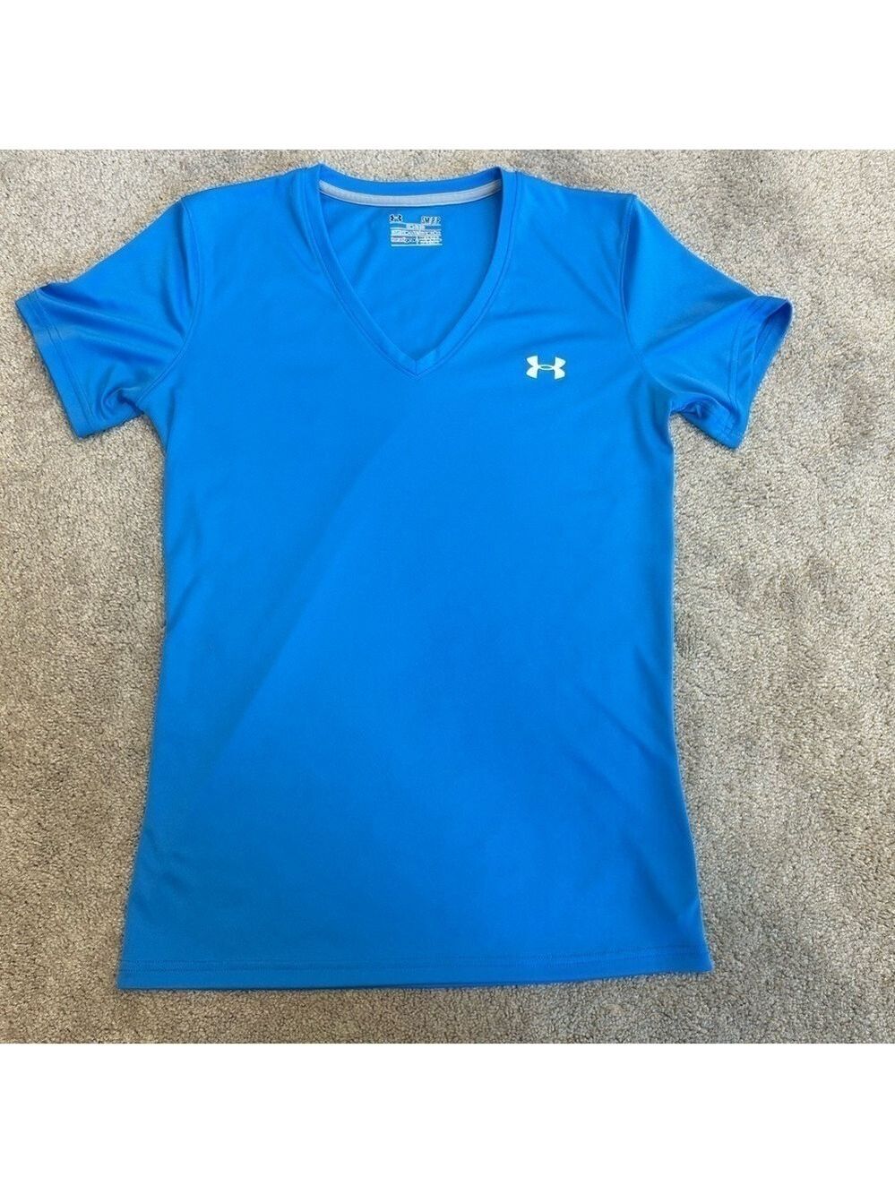 Under Armour Heat Gear blue short sleeve V-neck T-shirt Semi-Fitted top Sz S/M